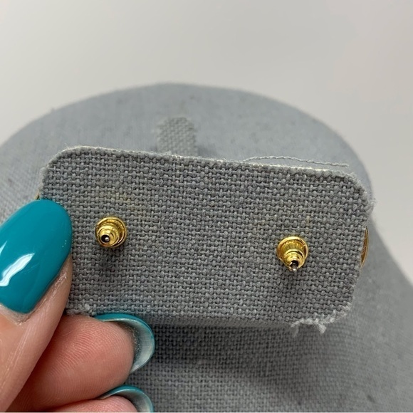 Gold Tone Circle Dome Floral Swirl Large Stud Earrings - Picture 5 of 6